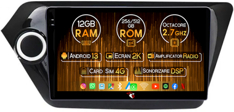 Kia - Navigatie dedicata Kia Rio 2011-2015, 12GB RAM 256GB ROM, Android 13, Rezolutie 2K, Display QLED, 9", DSP, Carplay, Android Auto, Internet, Youtube, Waze, Wi Fi, USB