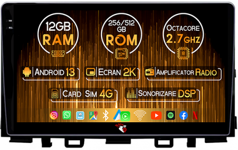 Kia - Navigatie dedicata KIA Rio 2017- 2019, 12GB RAM 256GB ROM, Android 13, Rezolutie 2K, Display QLED, 9", DSP, Carplay, Android Auto, Internet, Youtube, Waze, Wi Fi, USB