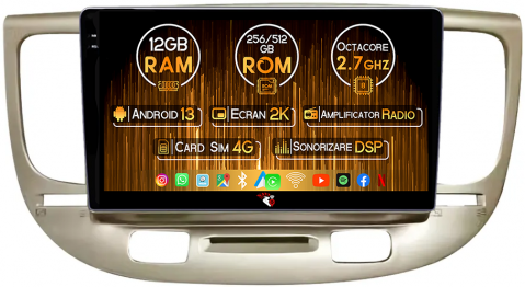 Kia - Navigatie dedicata KIA RIO2 2005-2011, 12GB RAM 256GB ROM, Android 13, Rezolutie 2K, Display QLED, 9", DSP, Carplay, Android Auto, Internet, Youtube, Waze, Wi Fi, USB