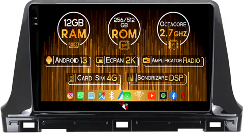 Navigatii Dedicate - Navigatie dedicata KIA Seltos 2016-2020, 12GB RAM 256GB ROM, Android 13, Rezolutie 2K, Display QLED, 10", DSP, Carplay, Android Auto, Internet, Youtube, Waze, Wi Fi, USB