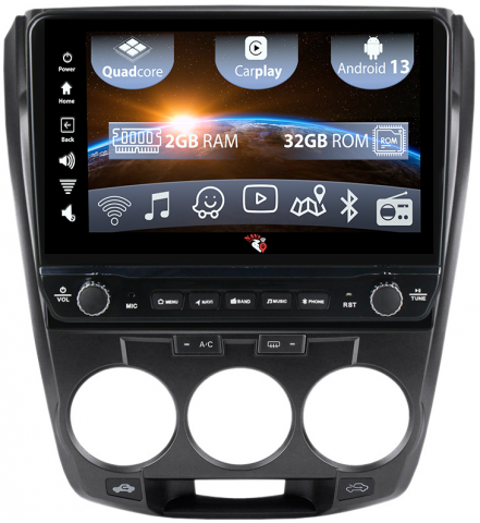 City 2008-2013 - Navigatie dedicata Honda City 2008-2013 (B) cu butoane rotative model 2024, 10 Inch, 2GB RAM 32GB ROM, Quadcore, Android 13, WiFi, Bluetooth, Magazin Play