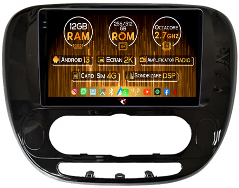 Soul 2013-2019 - Navigatie dedicata KIA Soul 2013-2019, 12GB RAM 256GB ROM, Android 13, Rezolutie 2K, Display QLED, 9", DSP, Carplay, Android Auto, Internet, Youtube, Waze, Wi Fi, USB