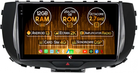 Soul 2019-2020 - Navigatie dedicata KIA Soul 2019-2020, 12GB RAM 256GB ROM, Android 13, Rezolutie 2K, Display QLED, 9", DSP, Carplay, Android Auto, Internet, Youtube, Waze, Wi Fi, USB
