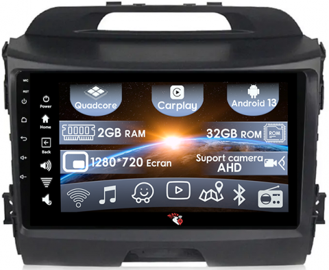 Navigatii 2GB RAM - (Resigilata) Navigatie dedicata Kia Sportage 2010-2015, 2GB RAM 32GB ROM, Quad Core, Display 9" IPS Full HD, Carplay, Android 13, Bluetooth, Magazin Play, Suport camere AHD