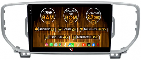 Sportage (2016+) - Navigatie dedicata KIA Sportage4 2018-2019, 12GB RAM 256GB ROM, Android 13, Rezolutie 2K, Display QLED, 9", DSP, Carplay, Android Auto, Internet, Youtube, Waze, Wi Fi, USB
