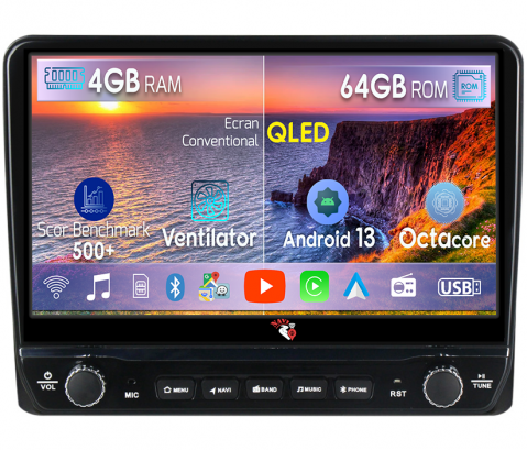 Kodiaq 2016-2018 - Navigatie dedicata Kodiaq 2016-2018 cu butoane rotative model 2024, 4GB RAM 64GB ROM, Quadcore, Android 13, Display QLED 9", DSP, Carplay, Android Auto, Internet, Youtube, Waze, WIFI,