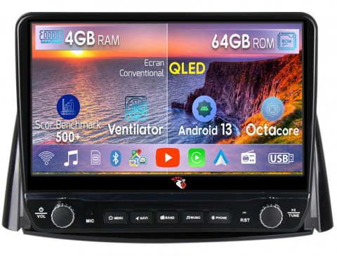 Koleos 2008-2016 - Navigatie dedicata Koleos 2008-2016 cu butoane rotative model 2024, 4 GB RAM 64 ROM, Quadcore, Android 13, Display QLED, 9", DSP, Carplay, Android Auto, Internet, Youtube , Waze , WI-FI