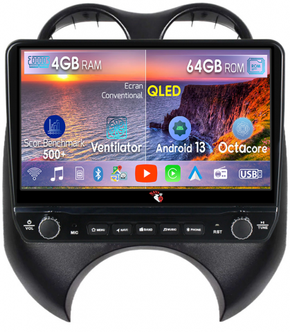 March 2010-2013 - Navigatie dedicata March 2010-2013 & Micra 2010-2015 cu butoane rotative model 2024, 4 GB RAM 64 ROM, Quadcore, Android 13, Display QLED, 9", DSP, Carplay, Android Auto, Internet, Youtube , Waze ,