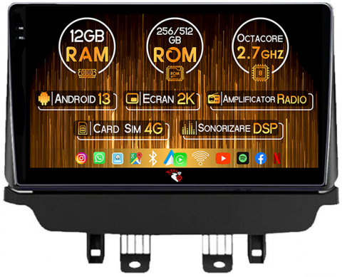 Mazda - Navigatie dedicata Mazda 2 CX 3 2014-2019, 12GB RAM 256GB ROM, Android 13, Rezolutie 2K, Display QLED, 9", DSP, Carplay, Android Auto, Internet, Youtube, Waze, Wi Fi, USB