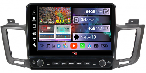 RAV4 2012-2018 - Navigatie dedicata RAV4 2012-2018 cu butoane rotative model 2024, 4GB RAM 64GB ROM, Quadcore, Android 13, Display QLED 10", DSP, Carplay, Android Auto, Internet, Youtube, Waze, WIFI,