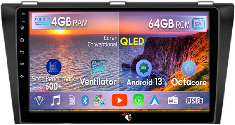 Mazda - Navigatie dedicata Mazda 3 2004-2009, 4GB RAM 64GB ROM, Octacore, Android 13, Display QLED 9", DSP, Carplay, Android Auto, Internet, Youtube, Waze, WIFI, Bluetooth