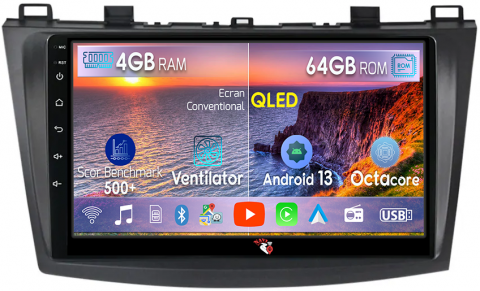 Mazda - Navigatie dedicata Mazda 3 2013-2016, 4GB RAM 64GB ROM, Octacore, Android 13, Display QLED 9", DSP, Carplay, Android Auto, Internet, Youtube, Waze, WIFI, Bluetooth