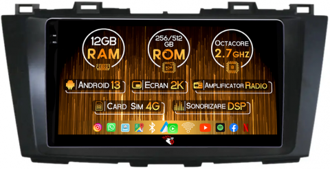 Mazda - Navigatie dedicata Mazda 5 2010-2015, 12GB RAM 256GB ROM, Android 13, Rezolutie 2K, Display QLED, 9", DSP, Carplay, Android Auto, Internet, Youtube, Waze, Wi Fi, USB
