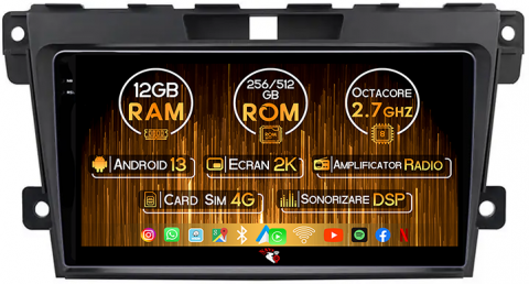 Mazda - Navigatie dedicata Mazda CX-7 2008-2015, 12GB RAM 256GB ROM, Android 13, Rezolutie 2K, Display QLED, 9", DSP, Carplay, Android Auto, Internet, Youtube, Waze, Wi Fi, USB