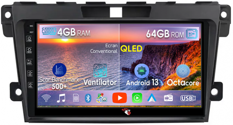Mazda - Navigatie dedicata Mazda CX7 2008-2015, 4GB RAM 64GB ROM, Octacore, Android 13, Display QLED 9", DSP, Carplay, Android Auto, Internet, Youtube, Waze, WIFI, Bluetooth