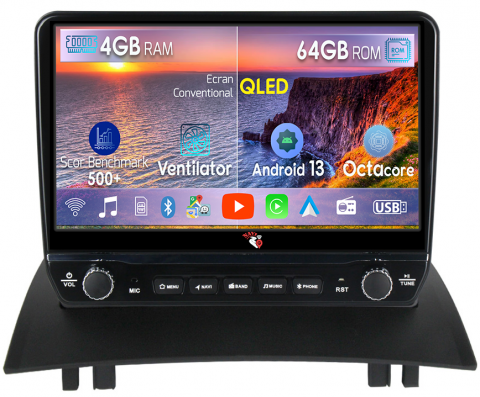 Megane 2 2002-2009 - Navigatie dedicata Megane 2 2002-2009 cu butoane rotative model 2024, 4 GB RAM 64 ROM, Quadcore, Android 13, Display QLED, 9", DSP, Carplay, Android Auto, Internet, Youtube , Waze , WI-FI