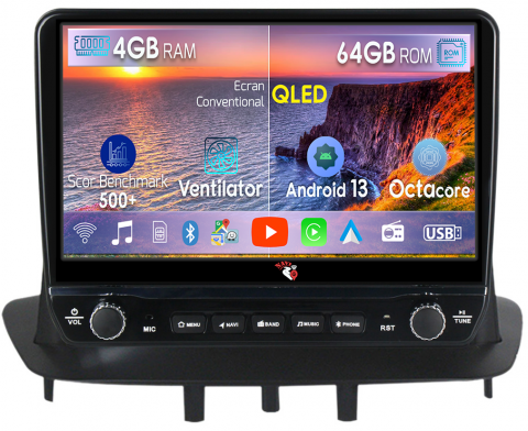 Megane 3 2008-2014 - Navigatie dedicata Megane 3 2008-2014 cu butoane rotative model 2024, 4 GB RAM 64 ROM, Quadcore, Android 13, Display QLED, 9", DSP, Carplay, Android Auto, Internet, Youtube , Waze , WI-FI
