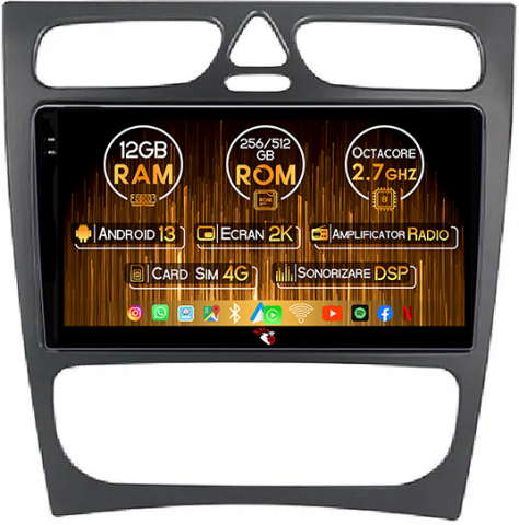 Mercedes-Benz - Navigatie dedicata Mercedes C-Class W203 / CLK 320 2000-2004, 12GB RAM 256GB ROM, Android 13, Rezolutie 2K, Display QLED, 9", DSP, Carplay, Android Auto, Internet, Youtube, Waze,