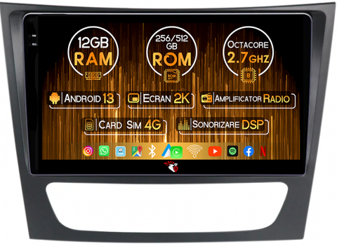 Mercedes-Benz - Navigatie dedicata Mercedes E Class W211 2002-2008, 12GB RAM 256GB ROM, Android 13, Rezolutie 2K, Display QLED, 9", DSP, Carplay, Android Auto, Internet, Youtube, Waze, Wi Fi, USB
