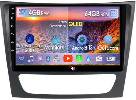 Mercedes-Benz - Navigatie dedicata Mercedes E Class W211, CLS W219, 4GB RAM 64GB ROM, Octacore, Android 13, Display QLED 9", DSP, Carplay, Android Auto, Internet, Youtube, Waze, WIFI, Bluetooth