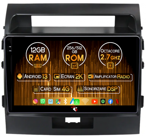 Land Cruiser 200 2008-2015 - Navigatie dedicata Toyota Land Cruiser 200 2008-20152, 12GB RAM 256GB ROM, Android 13, Rezolutie 2K, Display QLED, 9", DSP, Carplay, Android Auto, Internet, Youtube, Waze, Wi Fi,