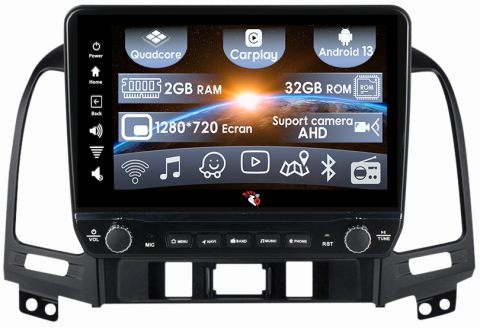 Santa Fe 2006-2012 - Navigatie dedicata Santa Fe 2006-2012 cu butoane rotative model 2024, 9 Inch, 2GB RAM 32GB ROM, Quadcore, Android 13, WiFi, Bluetooth, Magazin Play