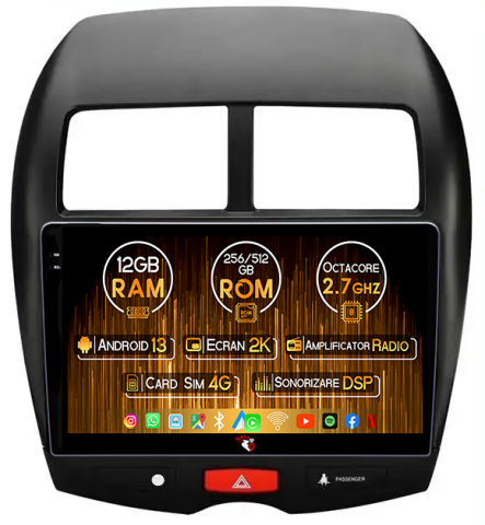 ASX 2010-2019 - Navigatie dedicata Mitsubishi ASX 2010-2019, 12GB RAM 256GB ROM, Android 13, Rezolutie 2K, Display QLED, 9", DSP, Carplay, Android Auto, Internet, Youtube, Waze, Wi Fi, USB