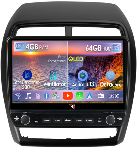 ASX 2016-2022 - Navigatie dedicata Mitsubishi ASX 2016-2020 cu butoane rotative model 2024, 4 GB RAM 64 ROM, Quadcore, Android 13, Display QLED, 9", DSP, Carplay, Android Auto, Internet, Youtube , Waze , WI-FI