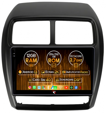 Mitsubishi - Navigatie dedicata Mitsubishi ASX 2016-2022, 12GB RAM 256GB ROM, Android 13, Rezolutie 2K, Display QLED, 9", DSP, Carplay, Android Auto, Internet, Youtube, Waze, Wi Fi, USB