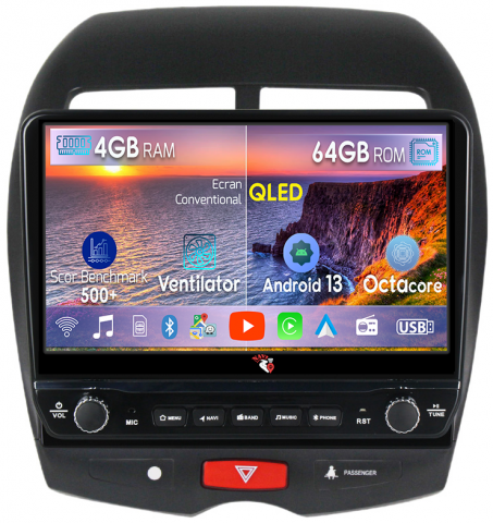 Mitsubishi - Navigatie dedicata Mitsubishi ASX cu butoane rotative model 2024, 4 GB RAM 64 ROM, Quadcore, Android 13, Display QLED, 10", DSP, Carplay, Android Auto, Internet, Youtube , Wa