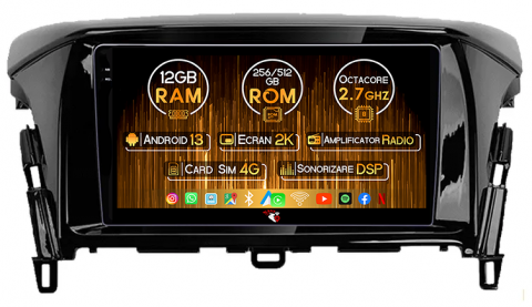 Mitsubishi - Navigatie dedicata Mitsubishi Eclipse 2017+, 12GB RAM 256GB ROM, Android 13, Rezolutie 2K, Display QLED, 9", DSP, Carplay, Android Auto, Internet, Youtube, Waze, Wi Fi, USB
