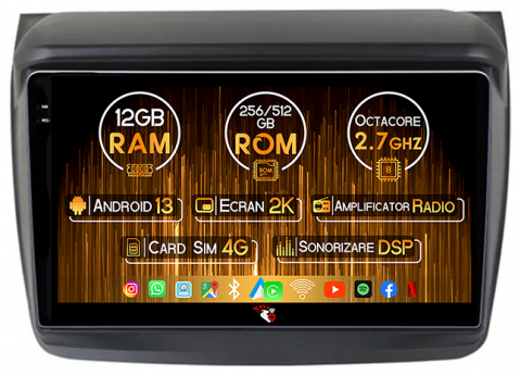 L200 - Navigatie dedicata Mitsubishi L200 2008-2016, 12GB RAM 256GB ROM, Android 13, Rezolutie 2K, Display QLED, 9", DSP, Carplay, Android Auto, Internet, Youtube, Waze, Wi Fi, USB