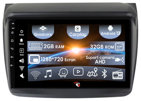 L200 2008-2016 - (Resigilata) Navigatie dedicata Mitsubishi L200 2008-2016, 2GB RAM 32GB ROM, Quad Core, Display 9" IPS Full HD, Carplay, Android 13, Bluetooth, Magazin Play, Suport camere AHD