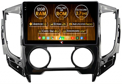 L200 2015-2019 - Navigatie dedicata Mitsubishi L200 2015-2019, 12GB RAM 256GB ROM, Android 13, Rezolutie 2K, Display QLED, 9", DSP, Carplay, Android Auto, Internet, Youtube, Waze, Wi Fi, USB