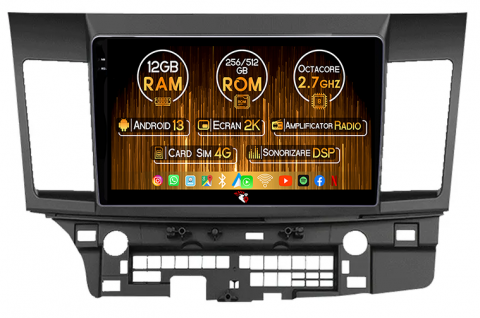 Lancer 2007-2012 - Navigatie dedicata Mitsubishi Lancer 2007-2012, 12GB RAM 256GB ROM, Android 13, Rezolutie 2K, Display QLED, 10", DSP, Carplay, Android Auto, Internet, Youtube, Waze, Wi Fi, USB