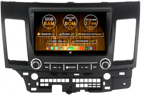 Lancer 2007-2012 - Navigatie dedicata Mitsubishi Lancer 2007-2012, 12GB RAM 256GB ROM, Android 13, Rezolutie 2K, Display QLED, 9", DSP, Carplay, Android Auto, Internet, Youtube, Waze, Wi Fi, USB