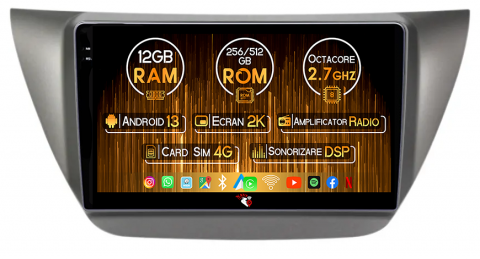 Mitsubishi - Navigatie dedicata Mitsubishi Lancer IX 2006-2010, 12GB RAM 256GB ROM, Android 13, Rezolutie 2K, Display QLED, 9", DSP, Carplay, Android Auto, Internet, Youtube, Waze, Wi Fi, USB