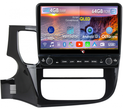 Mitsubishi - Navigatie dedicata Mitsubishi Outlander 2012-2018 cu butoane rotative model 2024, 4 GB RAM 64 ROM, Quadcore, Android 13, Display QLED, 10", DSP, Carplay, Android Auto, Internet, Youtube , Wa