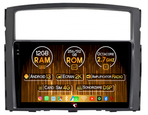 Pajero 2006-2014 - Navigatie dedicata Mitsubishi Pajero 2006-2014, 12GB RAM 256GB ROM, Android 13, Rezolutie 2K, Display QLED, 9", DSP, Carplay, Android Auto, Internet, Youtube, Waze, Wi Fi, USB