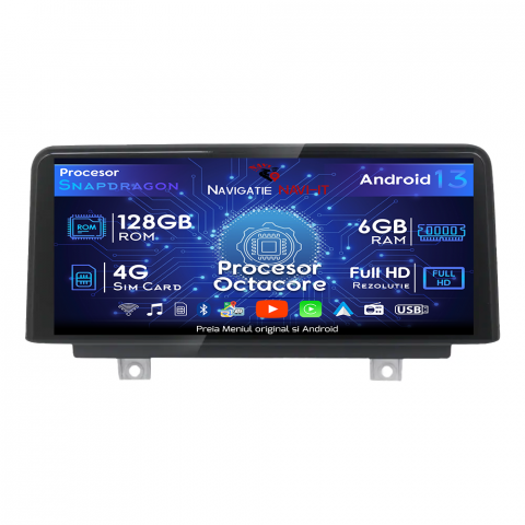 Seria 3 F30 - Navigatie dedicata BMW Seria 3 F30 F31 F34 F35 & Seria 4 F32 F33 F36 CIC (2013-2017), Android 13, Wireless Carplay si Android auto 6GB RAM 128GB ROM, Display IPS, 10.25