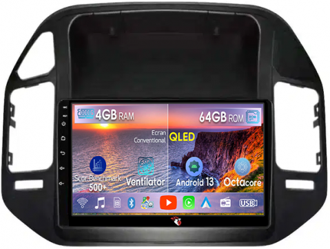 Pajero V73 - Navigatie dedicata Mitsubishi Pajero V73, 4GB RAM 64GB ROM, Octacore, Android 13, Display QLED 9", DSP, Carplay, Android Auto, Internet, Youtube, Waze, WIFI, Bluetooth
