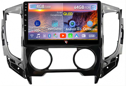 Mitsubishi - Navigatie dedicata Mitsubishi Triton 2015, 4GB RAM 64GB ROM, Octacore, Android 13, Display QLED 9", DSP, Carplay, Android Auto, Internet, Youtube, Waze, WIFI, Bluetooth
