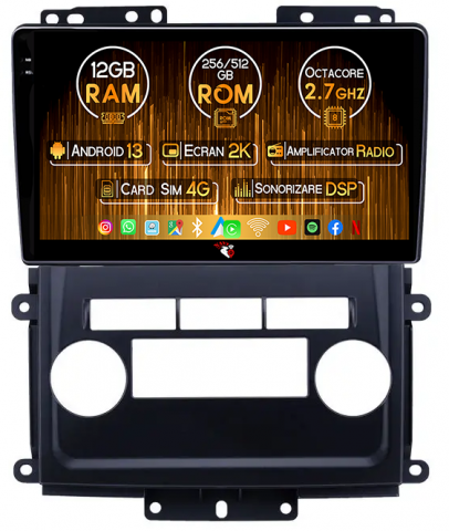 Frontier 2009-2012 - Navigatie dedicata Nissan Frontier 2009-2012, 12GB RAM 256GB ROM, Android 13, Rezolutie 2K, Display QLED, 9", DSP, Carplay, Android Auto, Internet, Youtube, Waze, Wi Fi, USB
