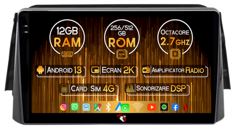 Nissan - Navigatie dedicata Nissan Kicks 2016-2017, 12GB RAM 256GB ROM, Android 13, Rezolutie 2K, Display QLED, 9", DSP, Carplay, Android Auto, Internet, Youtube, Waze, Wi Fi, USB