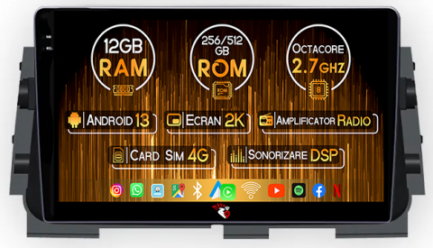 Kicks Micra P15 2016-2020 - Navigatie dedicata Nissan Kicks Micra P15 2016-2020, 12GB RAM 256GB ROM, Android 13, Rezolutie 2K, Display QLED, 9", DSP, Carplay, Android Auto, Internet, Youtube, Waze, Wi Fi, US