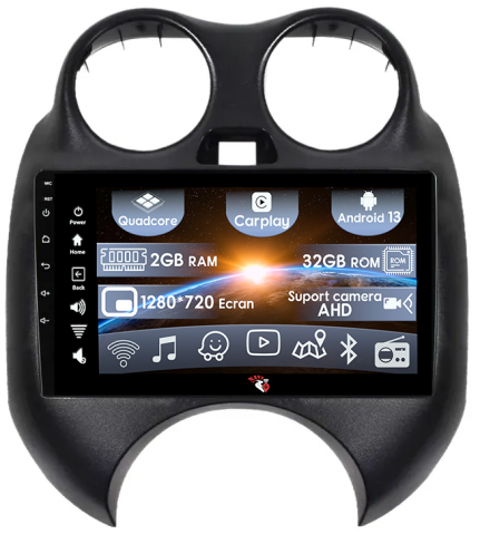 Nissan - (Resigilata) Navigatie dedicata Nissan March 2010-2013 & Micra 2010-2015 , 2GB RAM 32GB ROM, Quad Core, Display 9" IPS Full HD, Carplay, Android 13, Bluetooth, Magazin Play, Suport camere AHD