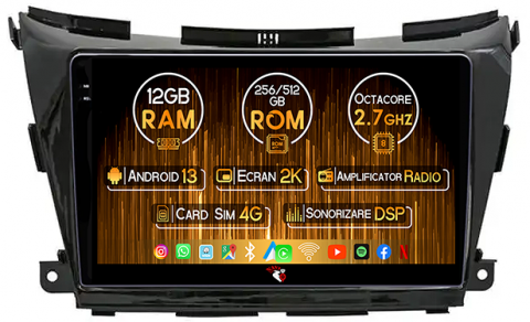 Nissan - Navigatie dedicata Nissan Murano 2014-2020, 12GB RAM 256GB ROM, Android 13, Rezolutie 2K, Display QLED, 10", DSP, Carplay, Android Auto, Internet, Youtube, Waze, Wi Fi, USB