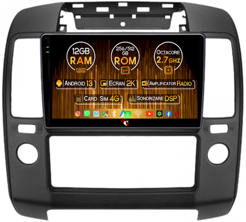 Nissan - Navigatie dedicata Nissan Navara 2004-2010, 12GB RAM 256GB ROM, Android 13, Rezolutie 2K, Display QLED, 9", DSP, Carplay, Android Auto, Internet, Youtube, Waze, Wi Fi, USB