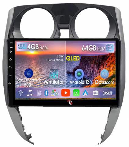 Note 2012-2019 - Navigatie dedicata Nissan Note 2012-2019, 4GB RAM 64GB ROM, Octacore, Android 13, Display QLED 9", DSP, Carplay, Android Auto, Internet, Youtube, Waze, WIFI, Bluetooth