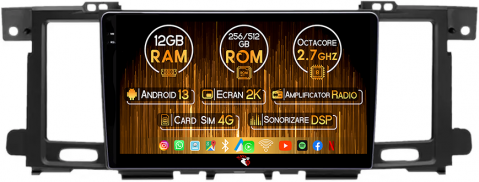 Nissan - Navigatie dedicata Nissan Patrol 2010-2020, 12GB RAM 256GB ROM, Android 13, Rezolutie 2K, Display QLED, 9", DSP, Carplay, Android Auto, Internet, Youtube, Waze, Wi Fi, USB
